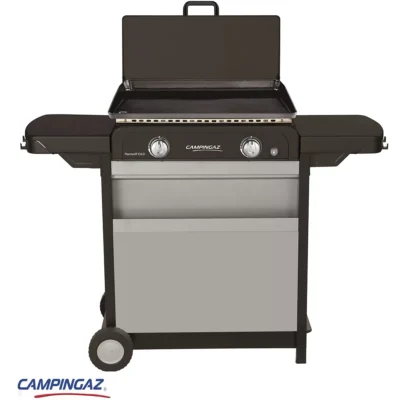 Plancha gaz CAMPINGAZ BLUE FLAME EXLD 2 brûleurs sur chariot, 60×40 cm