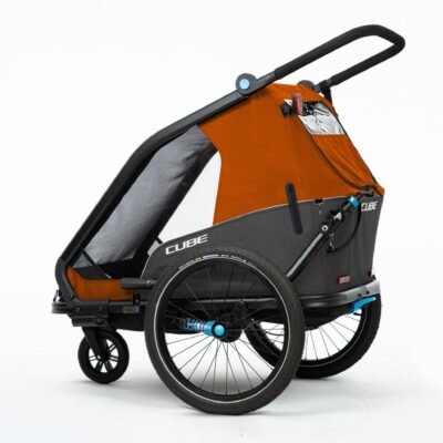 Remorque Vélo Enfants CUBE Double CMPT Kinder X Actionteam – grey´n´orange
