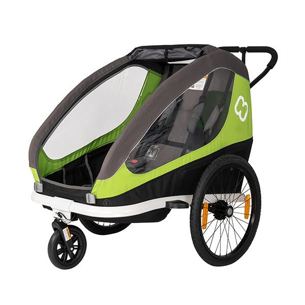 Hamax Traveller Bike Trailer for 2 Kids, incl. drawbar and buggy wheel – black/grey